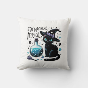 Stay Magical Meowgical Witch Black Cat Cute Cushion