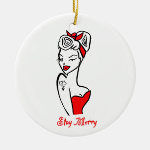 Stay merry ceramic ornament