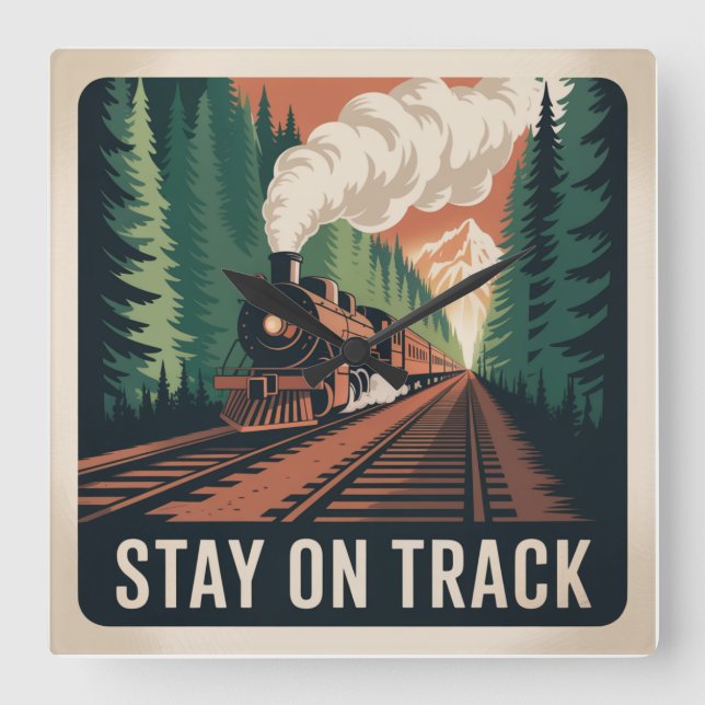Stay On Track Square Wall Clock (Front)