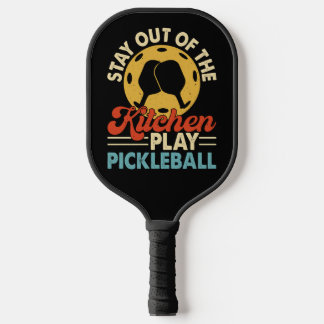 Stay Out Kitchen Script Gold Retro Badge Pickleball Paddle