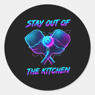 Stay out of the kitchen pickleball player court classic round sticker