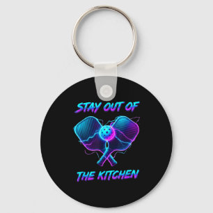 Stay out of the kitchen pickleball player court key ring
