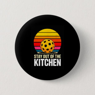 Stay out of the kitchen pickleball retro sunset 6 cm round badge