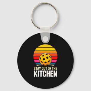 Stay out of the kitchen pickleball retro sunset key ring