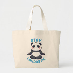 Stay Pandastic T-Shirt, Funny Panda Meditation Large Tote Bag