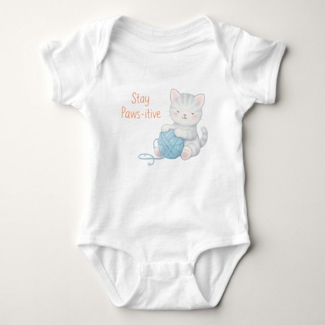 Stay Paws-itive Baby Bodysuit – Cute Kitten Nurser (Front)