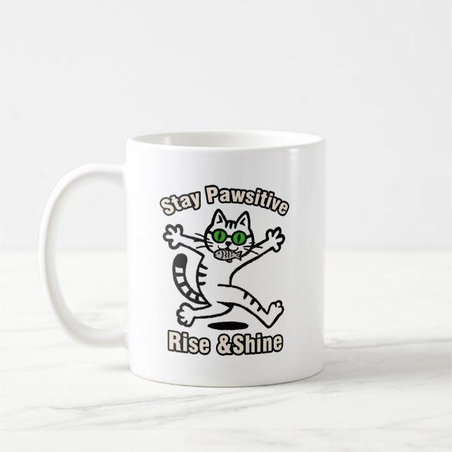Stay Pawsitive Cat Coffee Mug (Left)