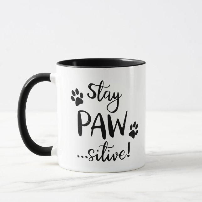 Stay Pawsitive Cat Lover Mug (Left)