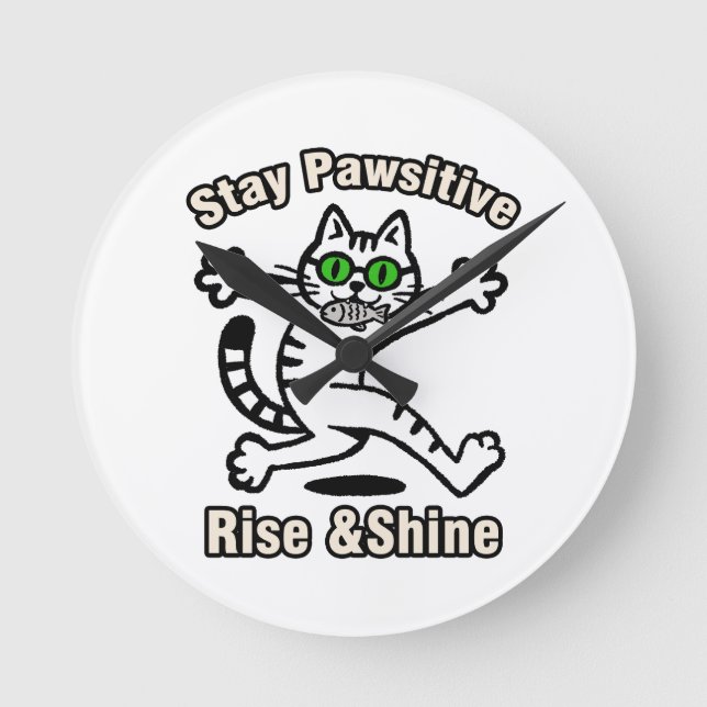Stay Pawsitive Cat Round Clock (Front)