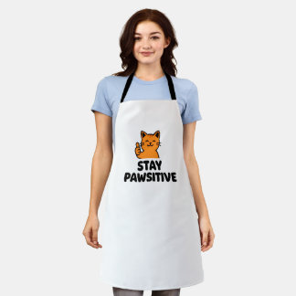 stay pawsitive cute  cat All over print Apron