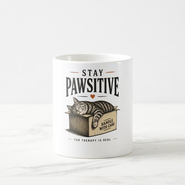 Stay Pawsitive Cute Cat Illustration Coffee Mug (Center)