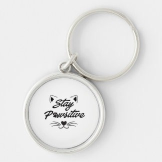 Stay Pawsitive Cute Cat  Key Ring