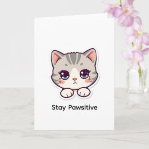 Stay Pawsitive Cute Kawaii Cat Personalised Card