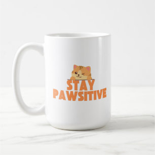Stay Pawsitive Cute Winking Cat Pun Design Coffee Mug