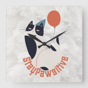 Stay Pawsitive Dapper Tuxedo Cat Whimsical Acryl Square Wall Clock