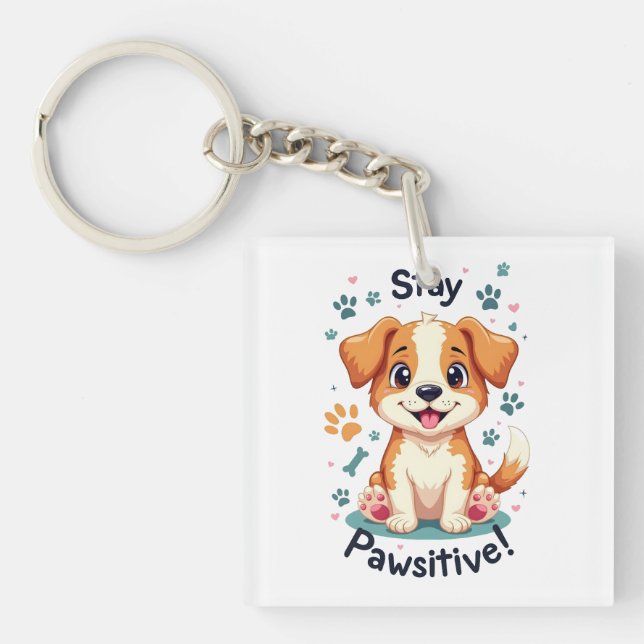 Stay Pawsitive Dog Lover tee  Key Ring (Front)