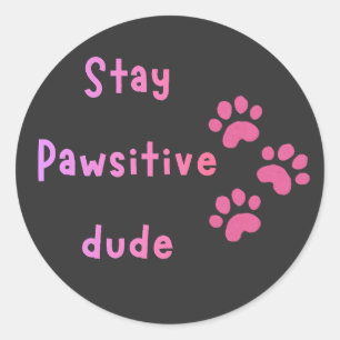 Stay Pawsitive Dude – Cute Paw Print Quote Classic Round Sticker