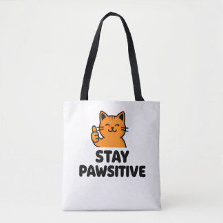 stay pawsitive Ginger cat Tote bag