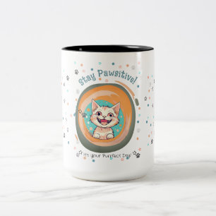 Stay Pawsitive Minimalist / Cat /Encouragement/ Two-Tone Coffee Mug