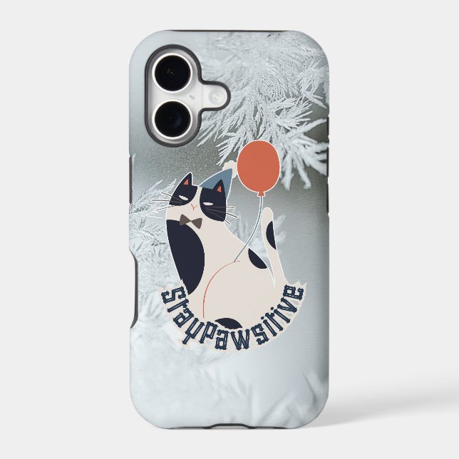Stay Pawsitive Modern Cat Illustration Tough iPhon (Back)