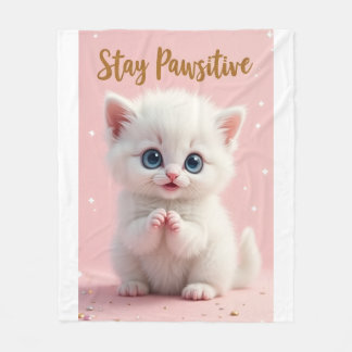 Stay Pawsitive - Motivated kitten adorable design Fleece Blanket