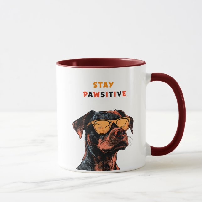 Stay Pawsitive Mug – Cool Dog with Sunglasses Illu (Right)