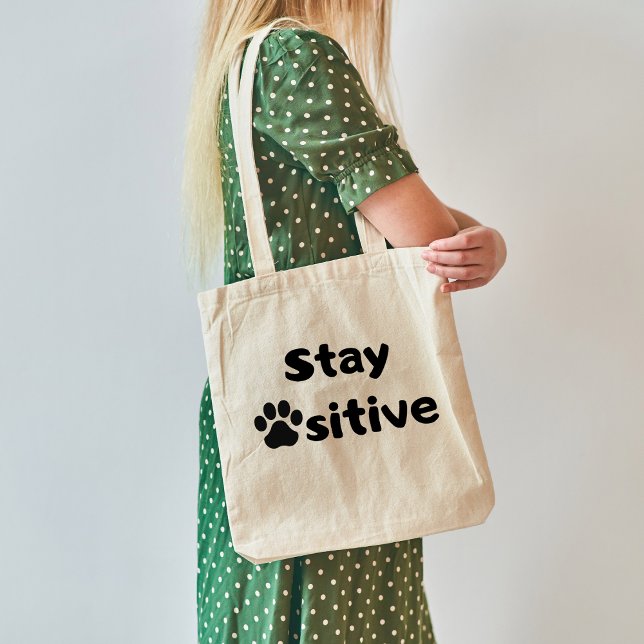 Stay Pawsitive Quote with Cat Paw Design Tote Bag (Creator Uploaded)