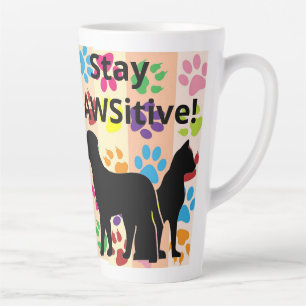 Stay Pawsitive Silhouette of Dog and Cat Latte Mug