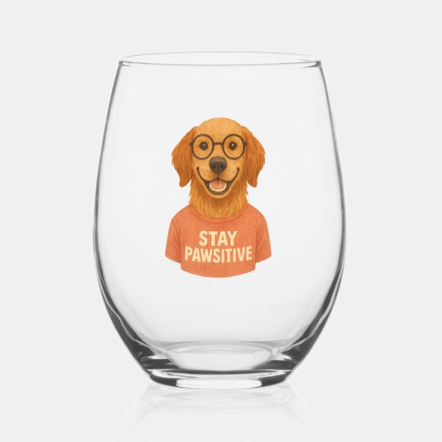Stay Pawsitive Stemless Wine Glass (Front)
