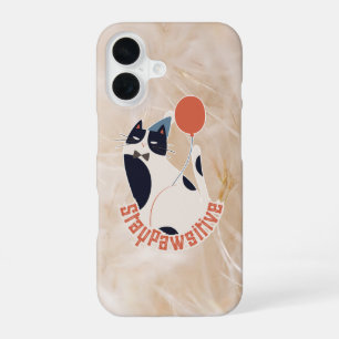 Stay Pawsitive Tuxedo Cat Warm Aesthetic iPhone 16 Case