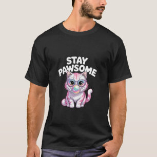 Stay Pawsome Bubblegum Cat with Glasses Cute Pet T-Shirt
