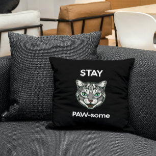 Stay Pawsome pun black cat Cushion