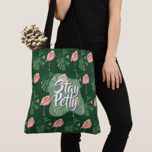 Stay Petty Custom Tropical Flamingo Monstera Leaf Tote Bag
