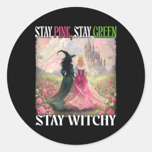Stay Pink Stay Green Stay Witchy Witch Halloween W Classic Round Sticker