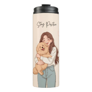 Stay Positive Cute Girl & Golden Retriever Thermal Tumbler