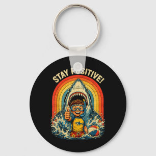 Stay Positive Funny Shark 80s Retro Distressed Key Ring