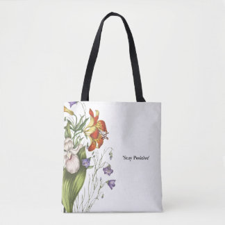 Stay Positive Mindset Vintage Flower Tote Bag