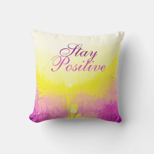 "Stay Positive" Pink, Yellow, Lilac Pastel Design Cushion