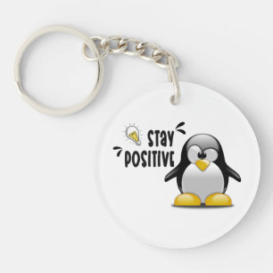Stay Positive With Cute Funny Penguin Cartoon  Key Ring