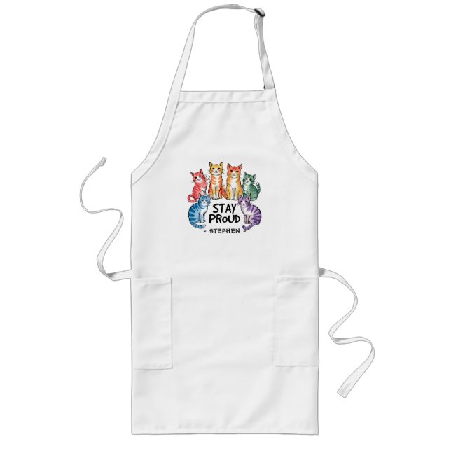 Stay Proud – Rainbow Cat LGBTQ Pride Long Apron (Front)