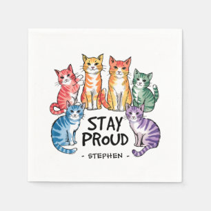 Stay Proud – Rainbow Cat LGBTQ Pride Napkin