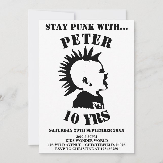 STAY PUNK Boys' Birthday Party Invitation Card (Front)