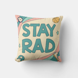 "Stay Rad" Graphic with Retro Sports Elements Cushion