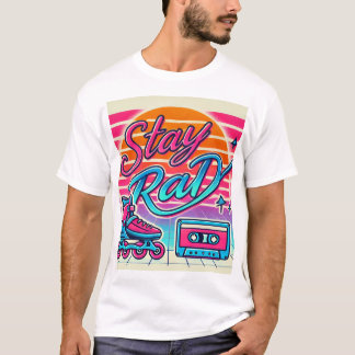 Stay Rad Retro 80s Roller Skate and Cassette T-Shirt