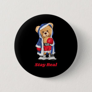 Stay Real Cool Boxing Bear Illustration Graphic De 6 Cm Round Badge