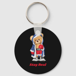 Stay Real Cool Boxing Bear Illustration Graphic De Key Ring