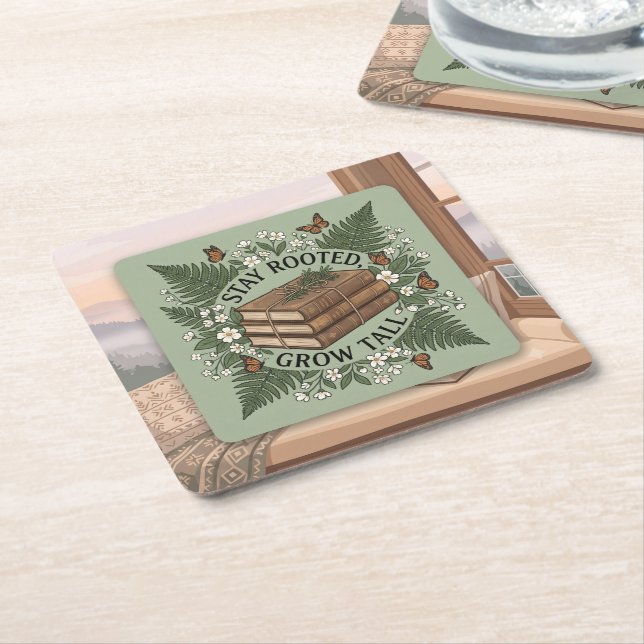 Stay Rooted, Grow Tall Square Paper Coaster (Angled)
