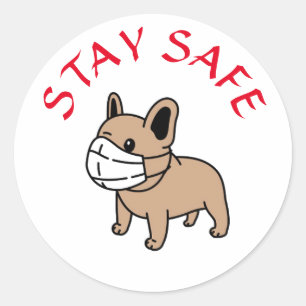STAY SAFE CARTOON BULLDOG WITH FACE MASK STICKER