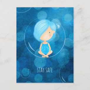 Stay Safe Covid Cute Funny Girl Bubble Drawing Postcard