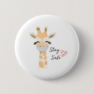 Stay Safe, Giraffe Face mask 6 Cm Round Badge